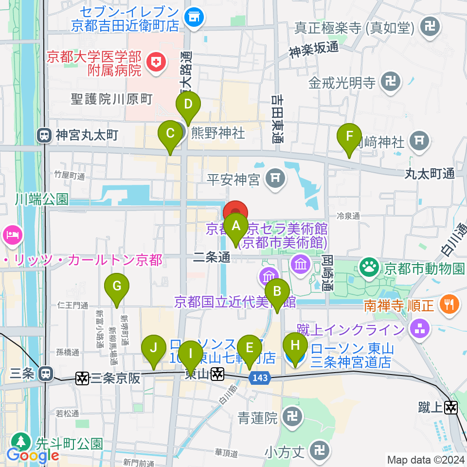 ロームシアター京都周辺のコンビニエンスストア一覧地図