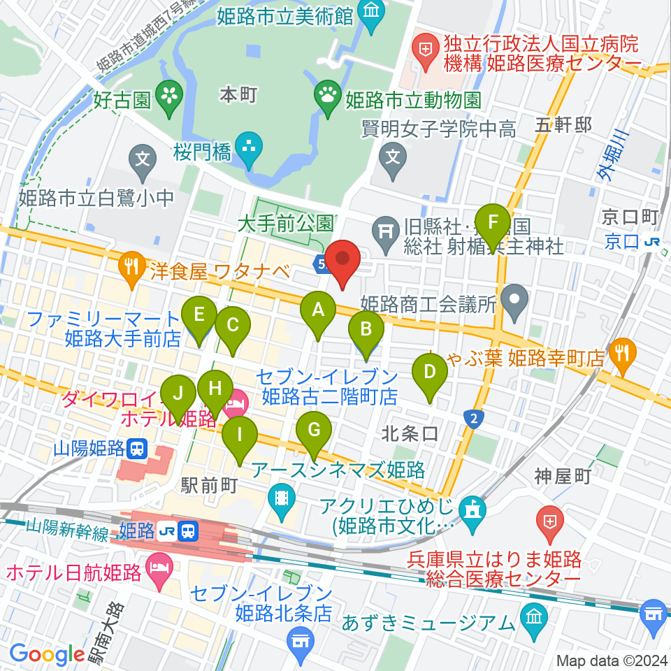 姫路市市民会館周辺のコンビニエンスストア一覧地図
