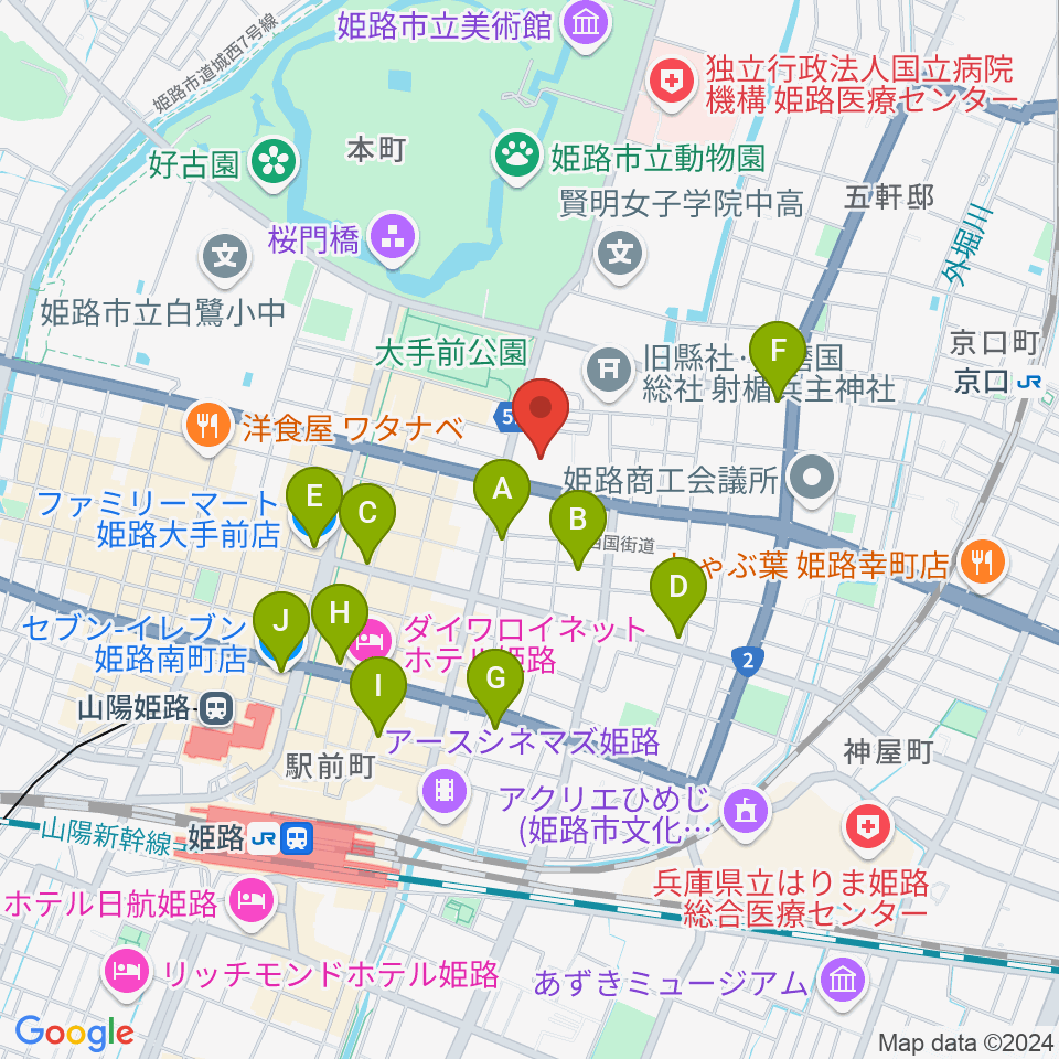 姫路市市民会館周辺のコンビニエンスストア一覧地図