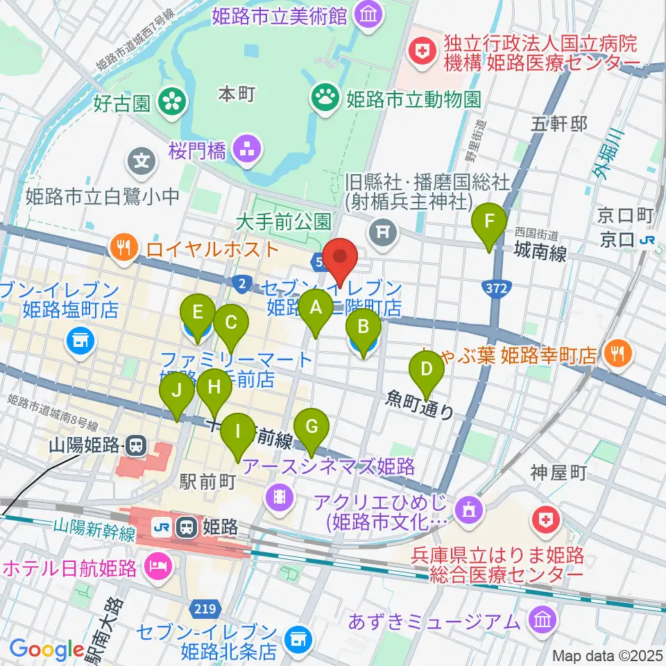 姫路市市民会館周辺のコンビニエンスストア一覧地図