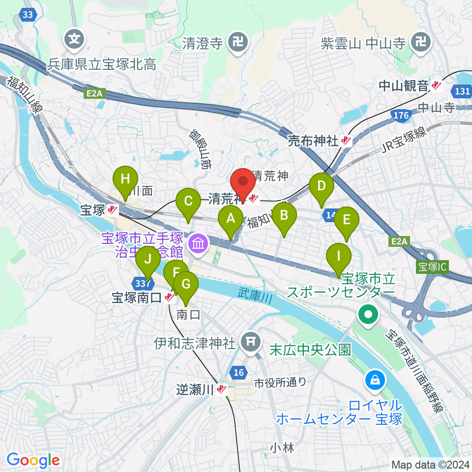 宝塚ベガ・ホール周辺のコンビニエンスストア一覧地図