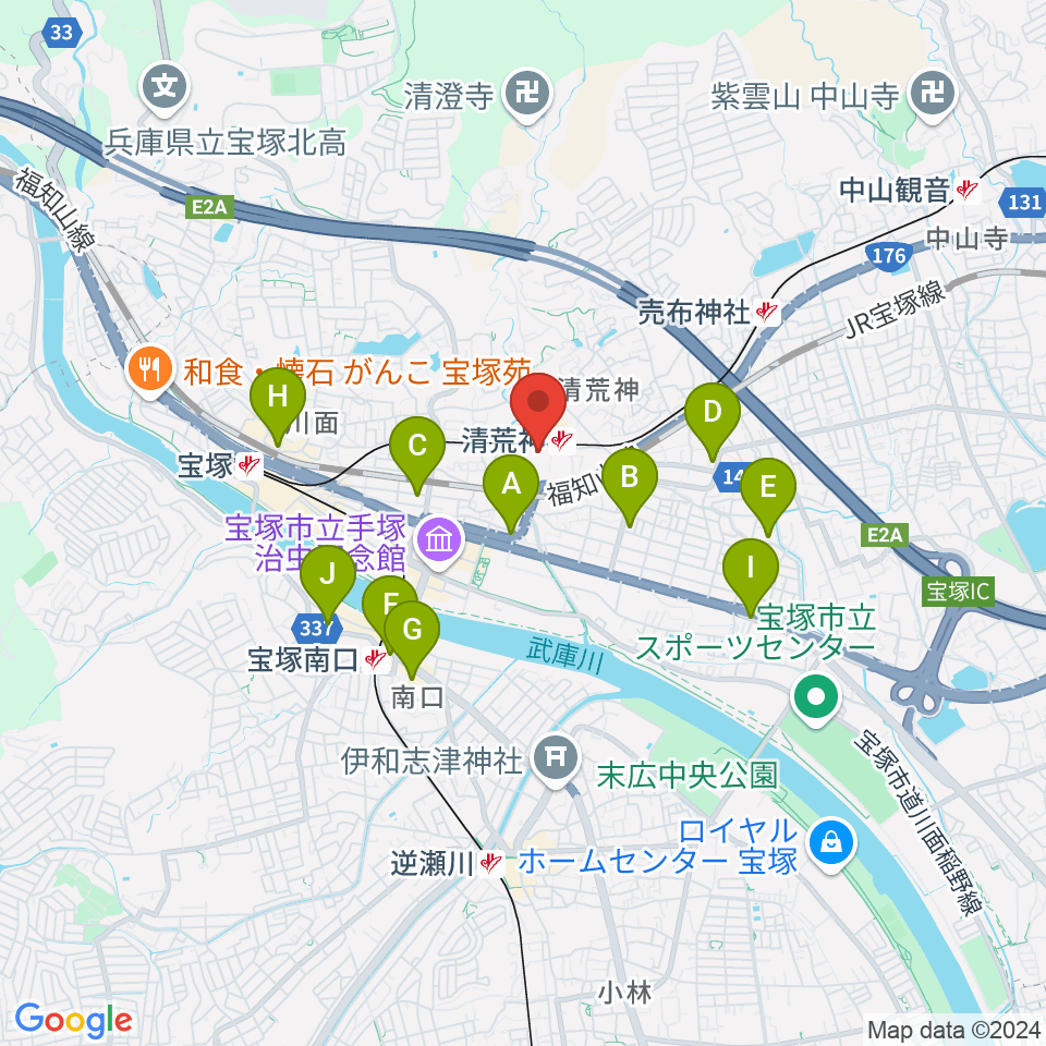 宝塚ベガ・ホール周辺のコンビニエンスストア一覧地図