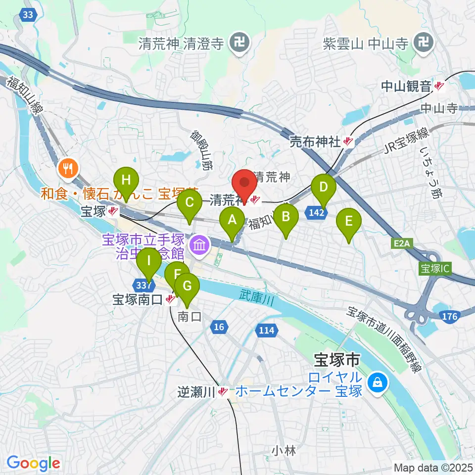 宝塚ベガ・ホール周辺のコンビニエンスストア一覧地図