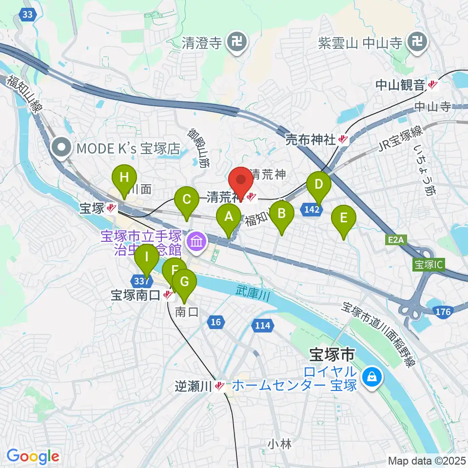 宝塚ベガ・ホール周辺のコンビニエンスストア一覧地図