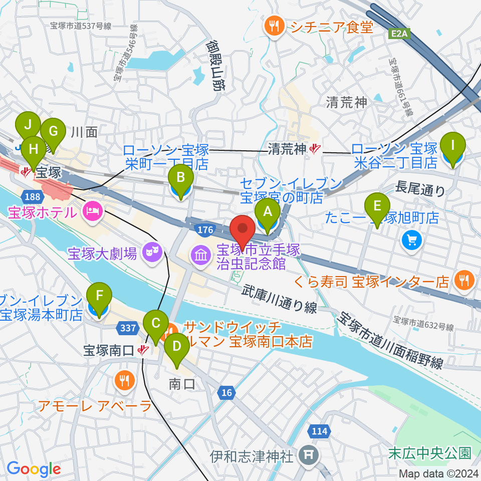 宝塚文化創造館周辺のコンビニエンスストア一覧地図