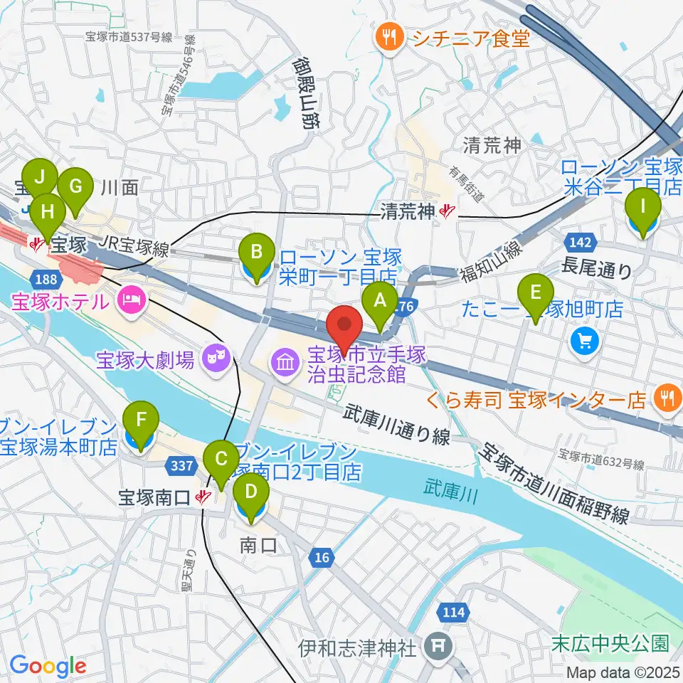宝塚文化創造館周辺のコンビニエンスストア一覧地図
