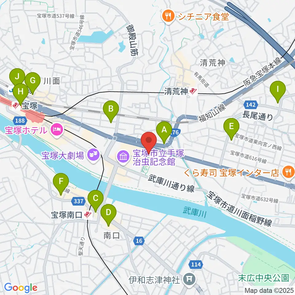 宝塚文化創造館周辺のコンビニエンスストア一覧地図