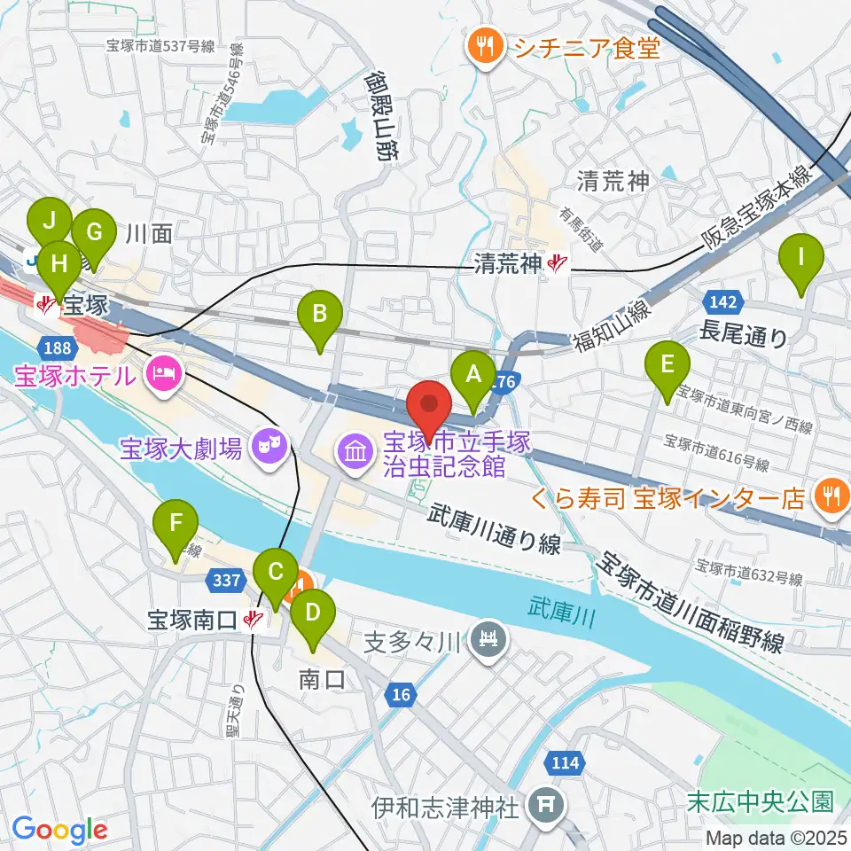 宝塚文化創造館周辺のコンビニエンスストア一覧地図