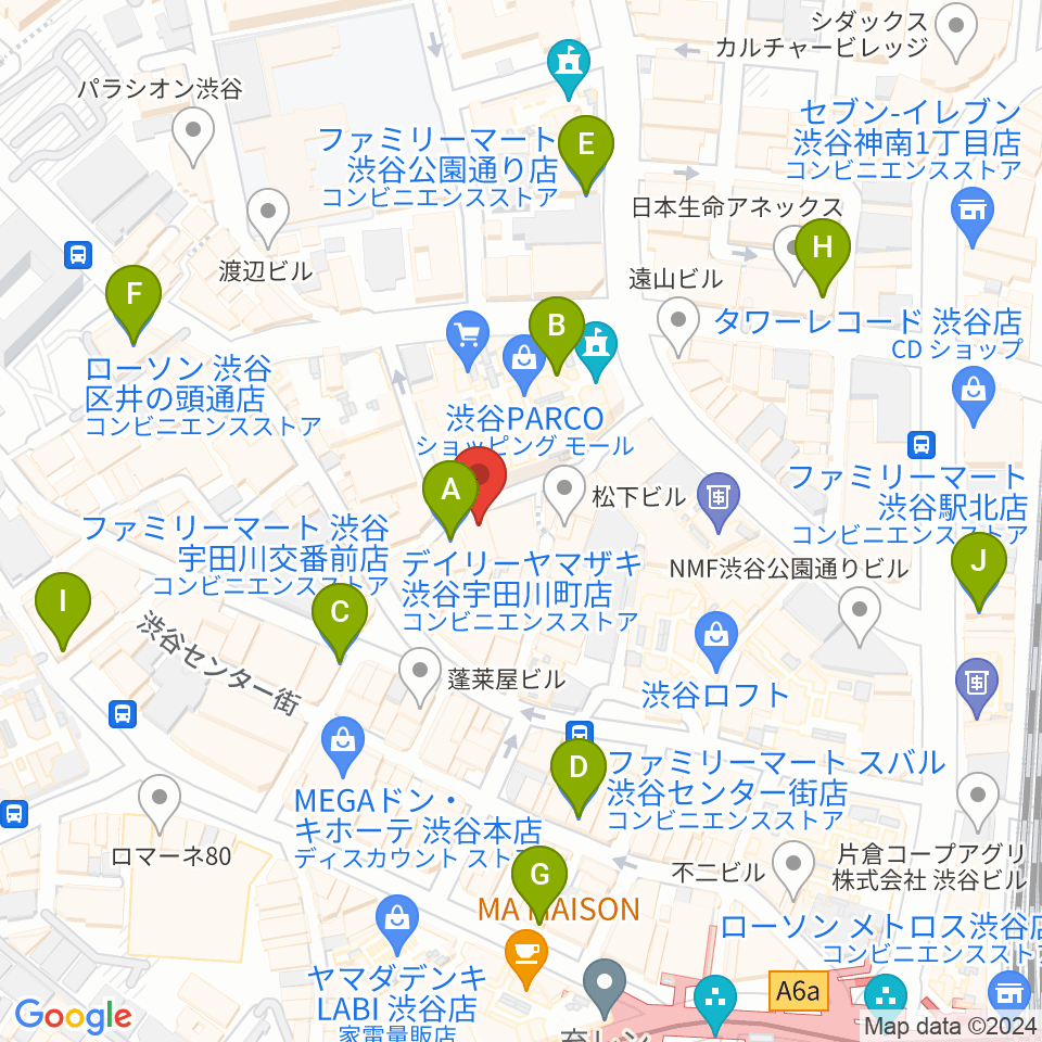 渋谷GARRET周辺のコンビニエンスストア一覧地図