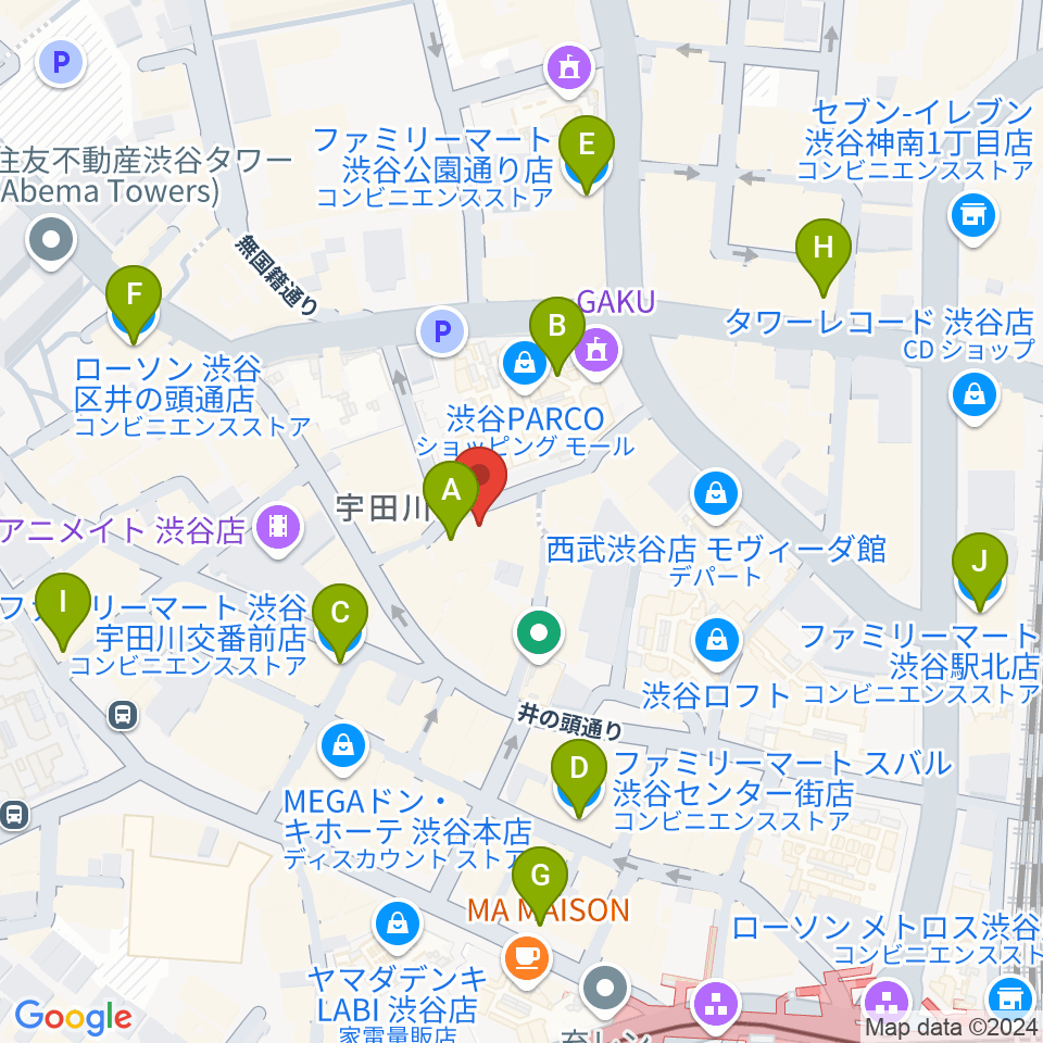 渋谷GARRET周辺のコンビニエンスストア一覧地図