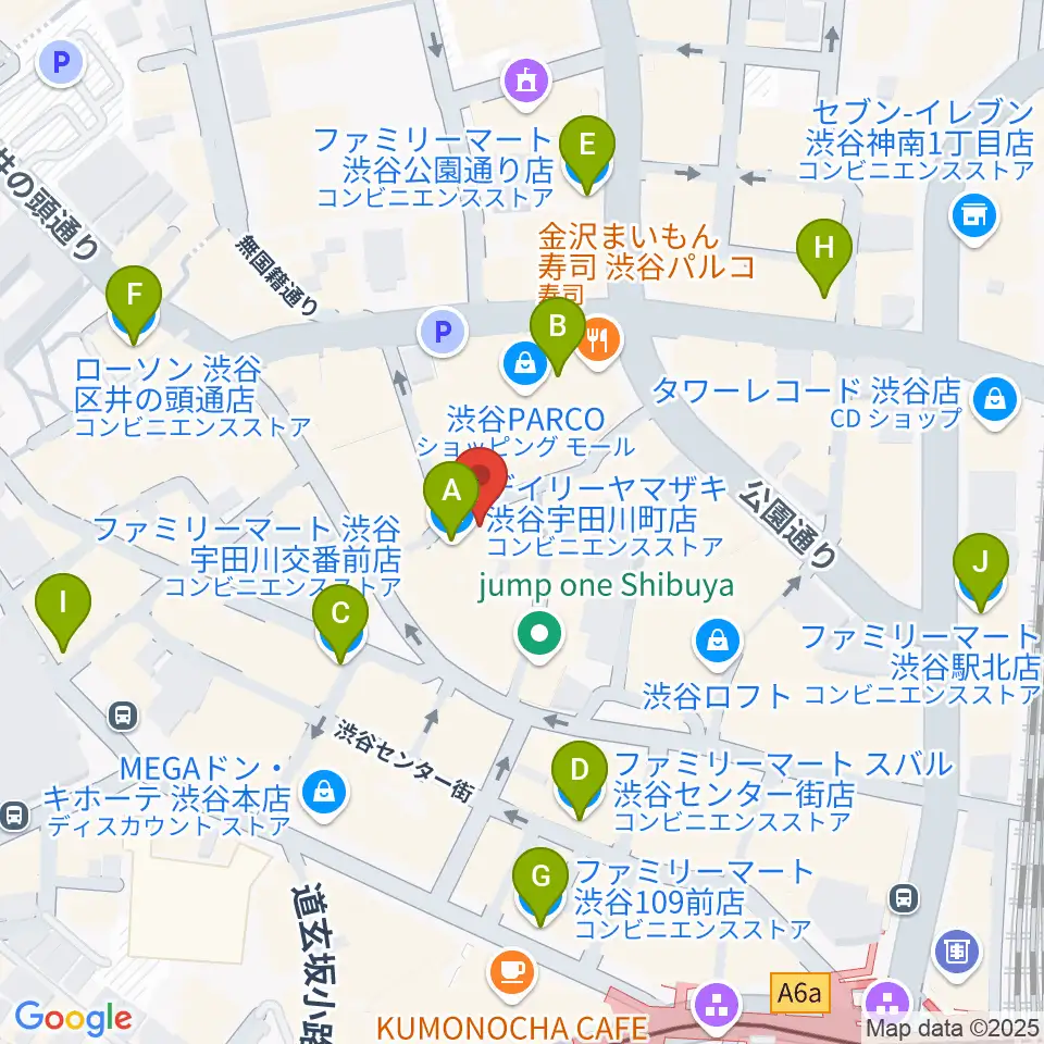 渋谷GARRET周辺のコンビニエンスストア一覧地図