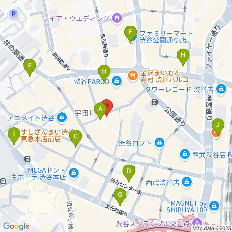 渋谷GARRET周辺のコンビニエンスストア一覧地図