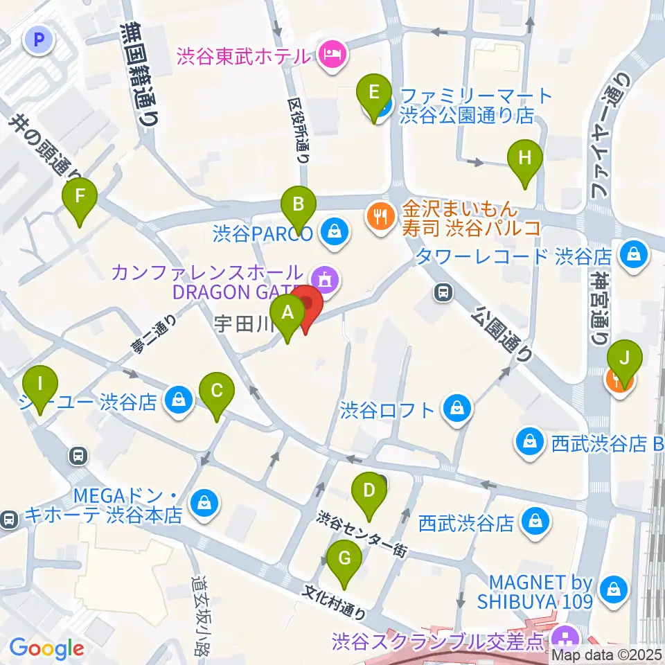 渋谷GARRET周辺のコンビニエンスストア一覧地図