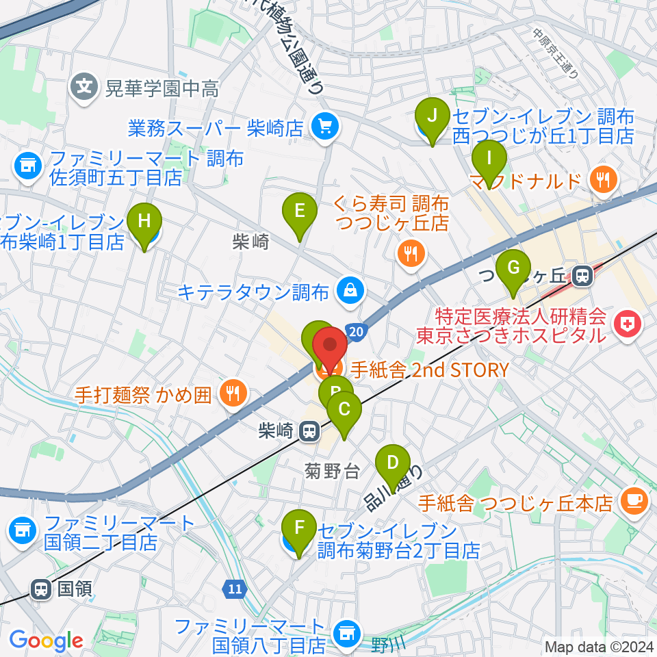 柴崎MISS YOU周辺のコンビニエンスストア一覧地図