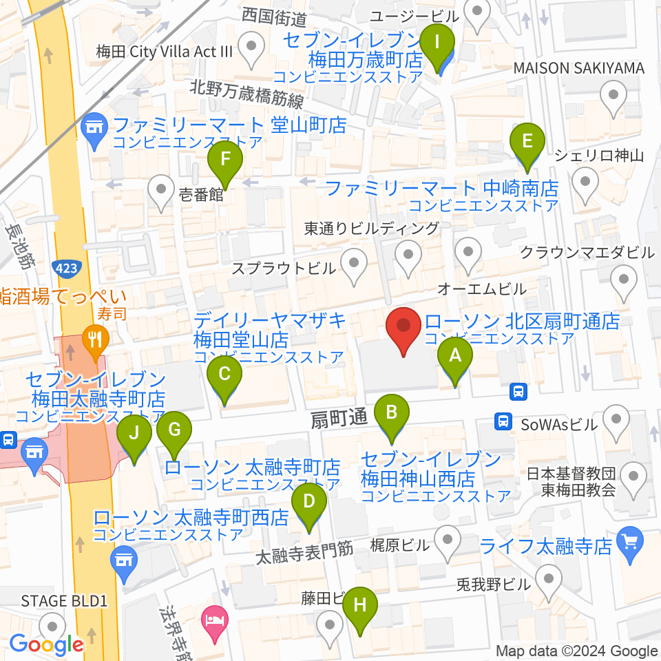 梅田Zeela周辺のコンビニエンスストア一覧地図