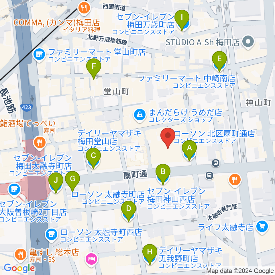 梅田Zeela周辺のコンビニエンスストア一覧地図