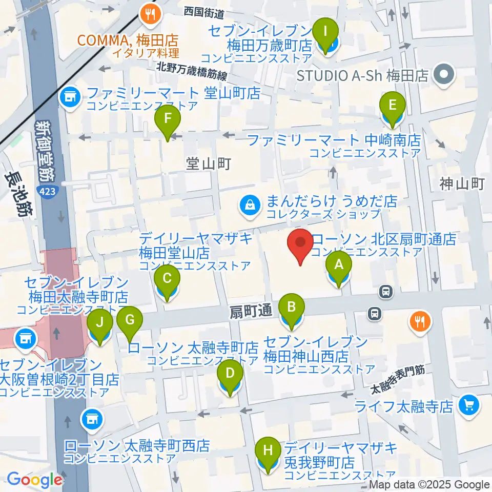 梅田Zeela周辺のコンビニエンスストア一覧地図