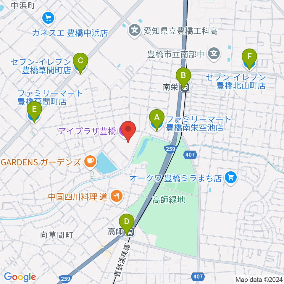 アイプラザ豊橋周辺のコンビニエンスストア一覧地図