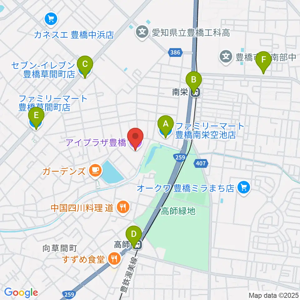 アイプラザ豊橋周辺のコンビニエンスストア一覧地図