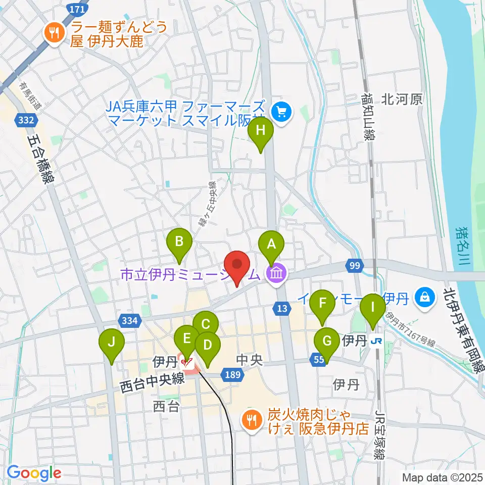 伊丹アイフォニックホール周辺のコンビニエンスストア一覧地図