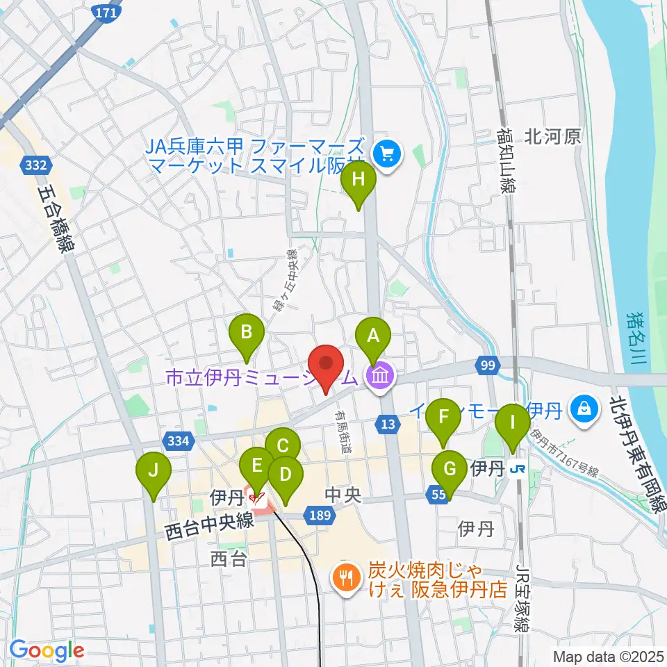 伊丹アイフォニックホール周辺のコンビニエンスストア一覧地図