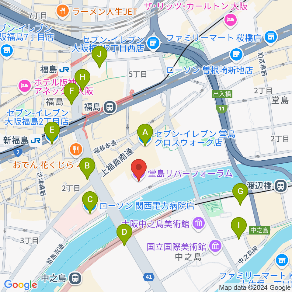 堂島リバーフォーラム周辺のコンビニエンスストア一覧地図