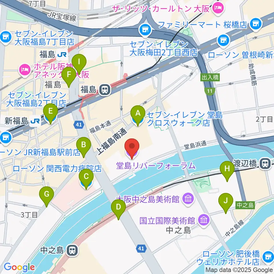 堂島リバーフォーラム周辺のコンビニエンスストア一覧地図