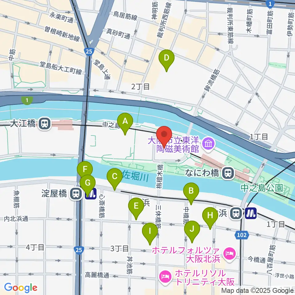 大阪市中央公会堂周辺のコンビニエンスストア一覧地図