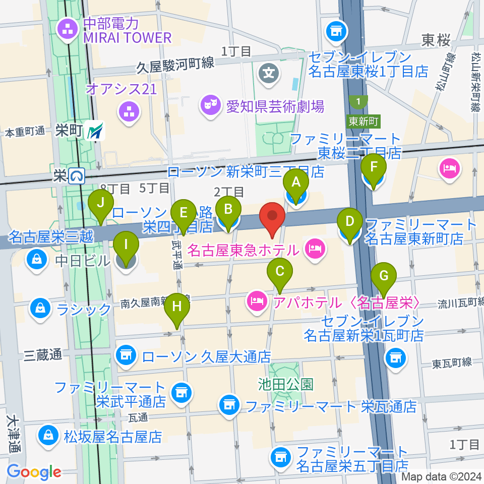 宗次ホール周辺のコンビニエンスストア一覧地図