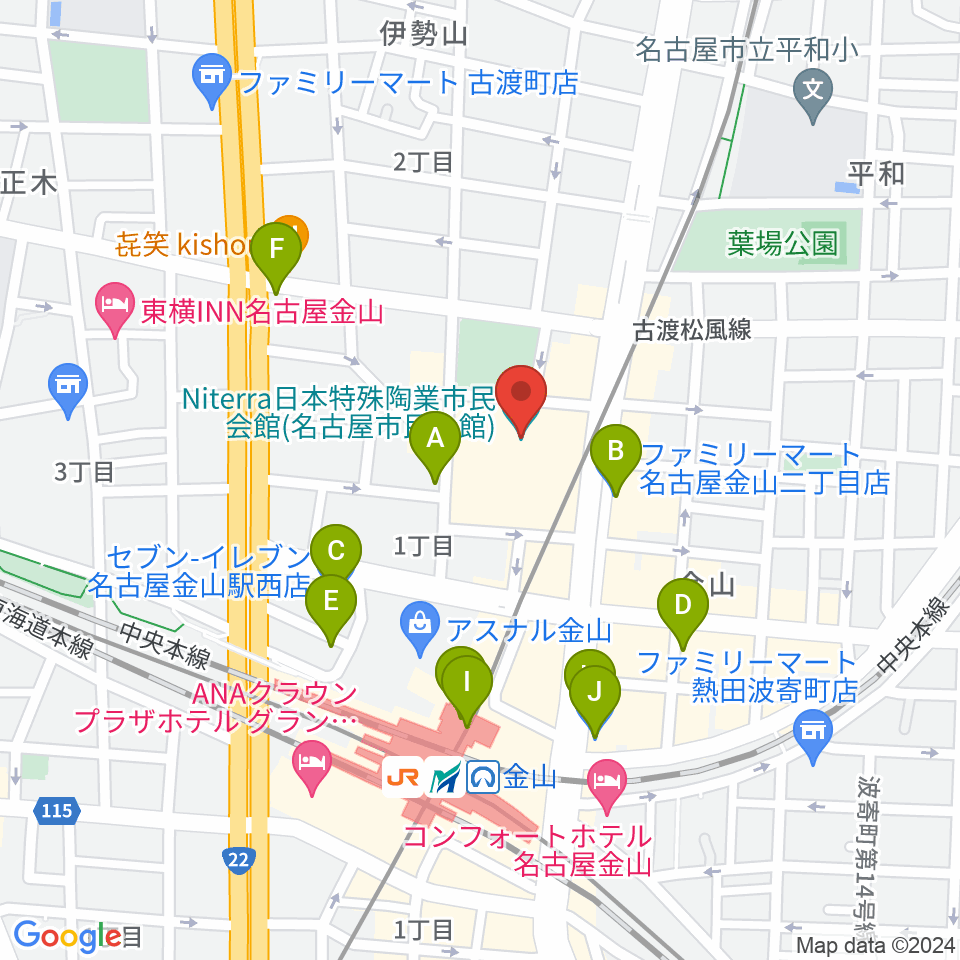 Niterra日本特殊陶業市民会館周辺のコンビニエンスストア一覧地図