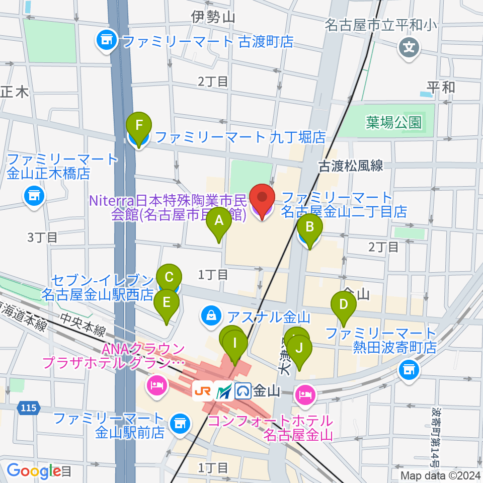 Niterra日本特殊陶業市民会館周辺のコンビニエンスストア一覧地図