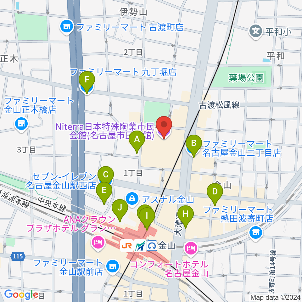 Niterra日本特殊陶業市民会館周辺のコンビニエンスストア一覧地図