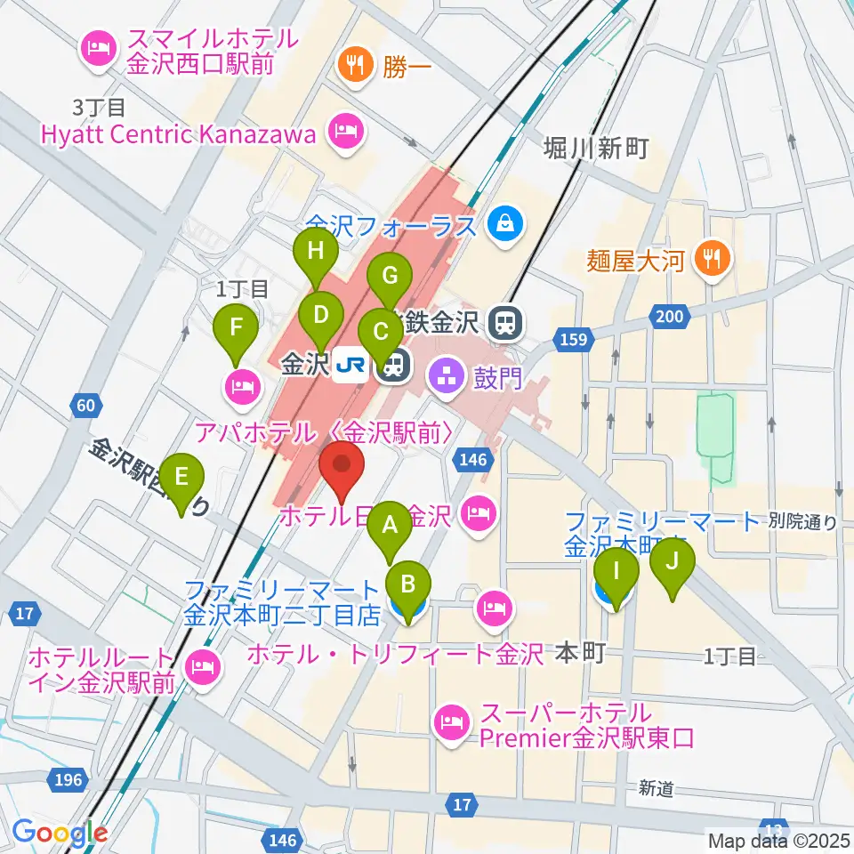 石川県立音楽堂周辺のコンビニエンスストア一覧地図