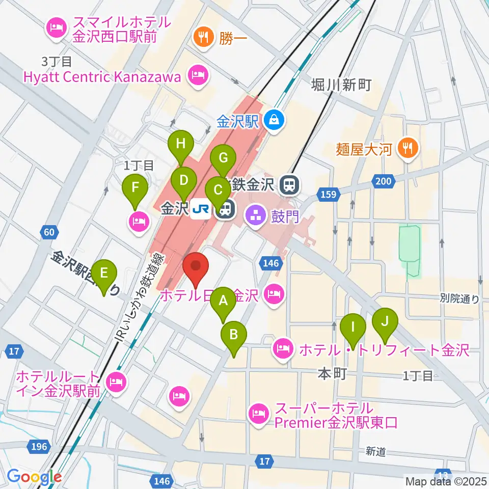 石川県立音楽堂周辺のコンビニエンスストア一覧地図