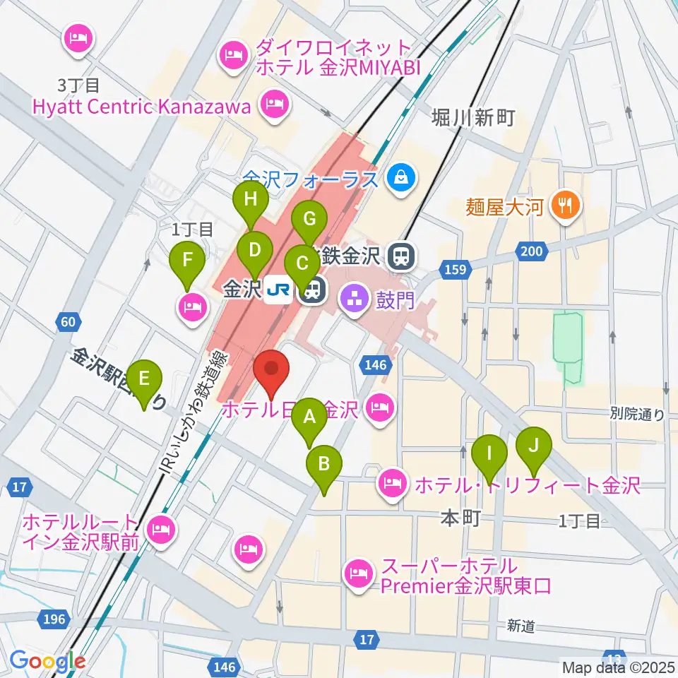 石川県立音楽堂周辺のコンビニエンスストア一覧地図