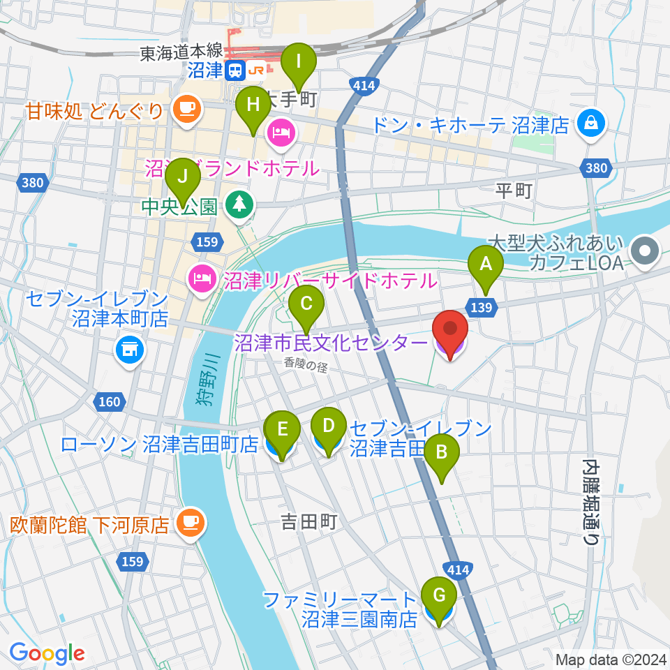 沼津市民文化センター周辺のコンビニエンスストア一覧地図