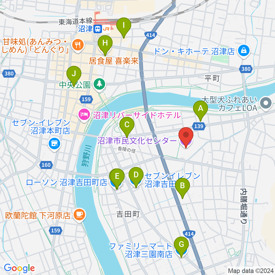 沼津市民文化センター周辺のコンビニエンスストア一覧地図