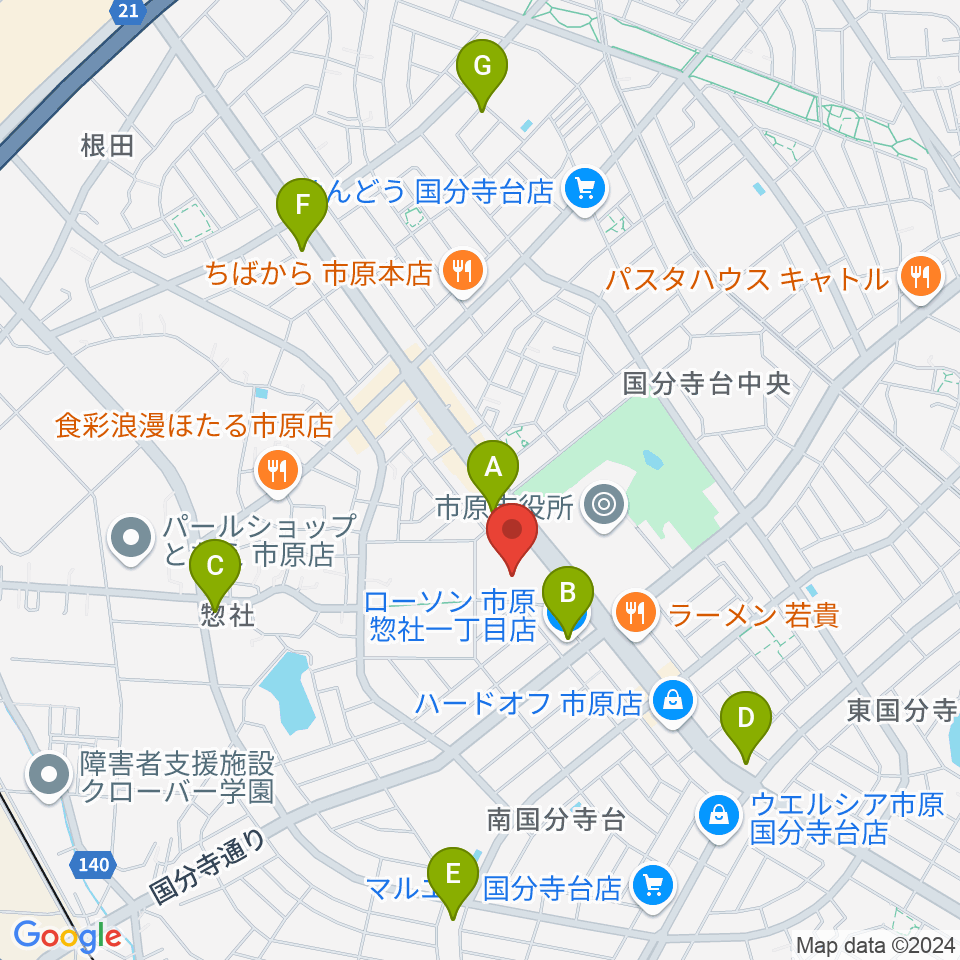 市原市市民会館周辺のコンビニエンスストア一覧地図