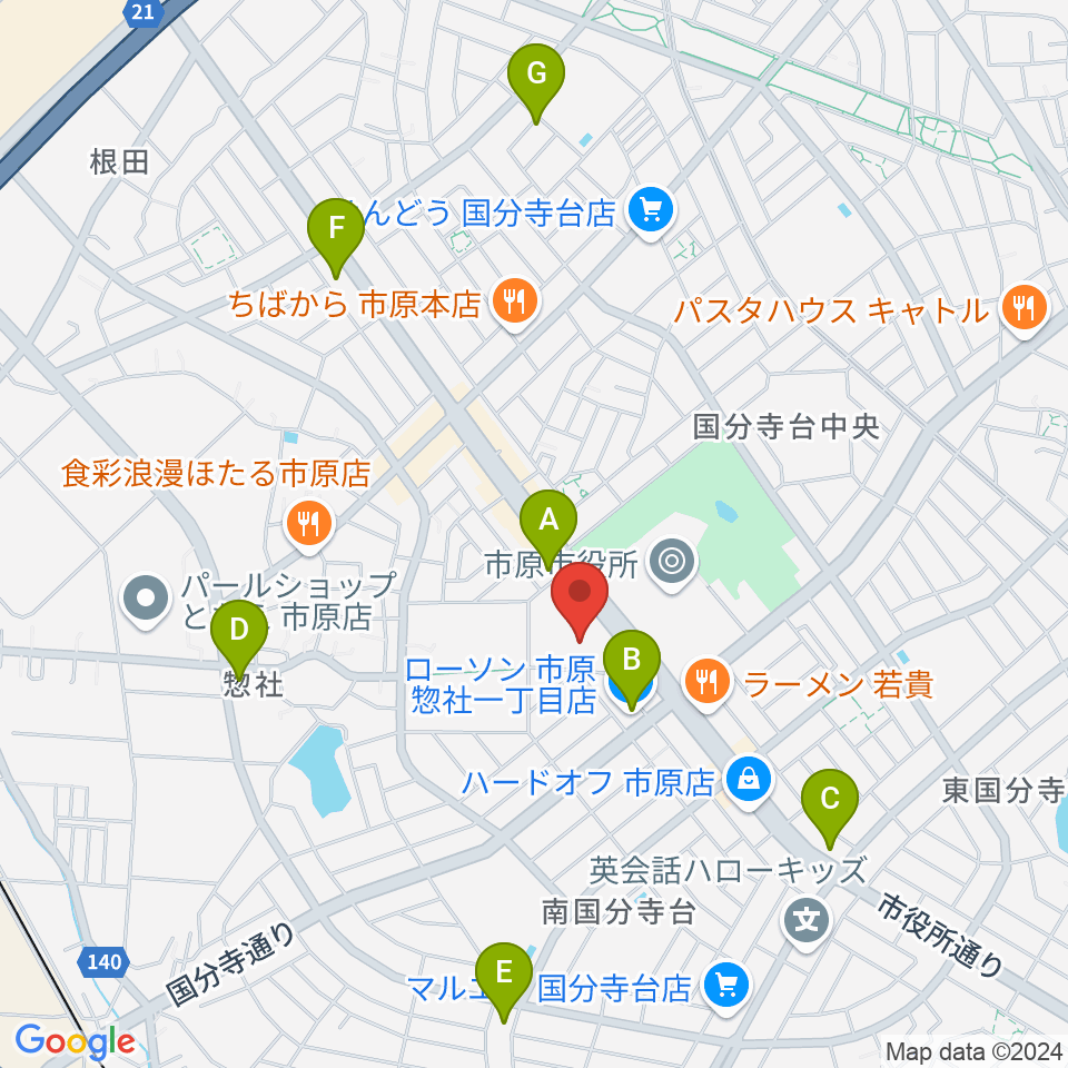 市原市市民会館周辺のコンビニエンスストア一覧地図