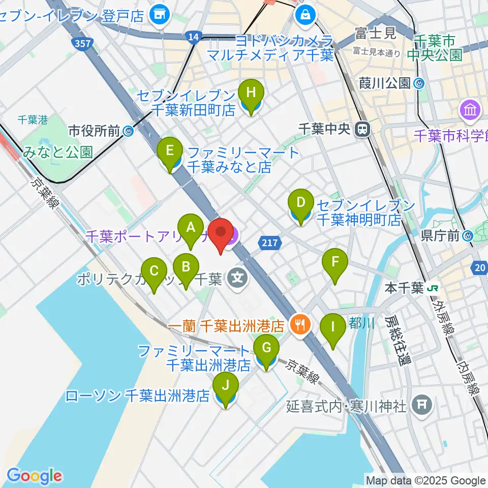 千葉ポートアリーナ周辺のコンビニエンスストア一覧地図