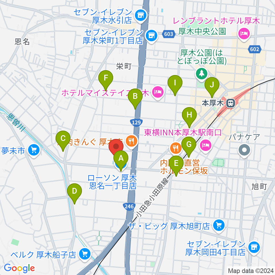 厚木市文化会館周辺のコンビニエンスストア一覧地図