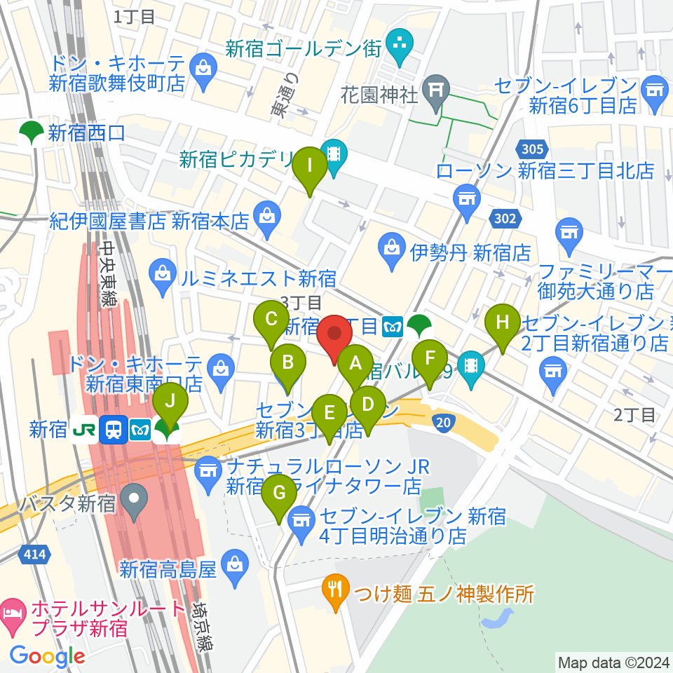 新宿シアターモリエール周辺のコンビニエンスストア一覧地図