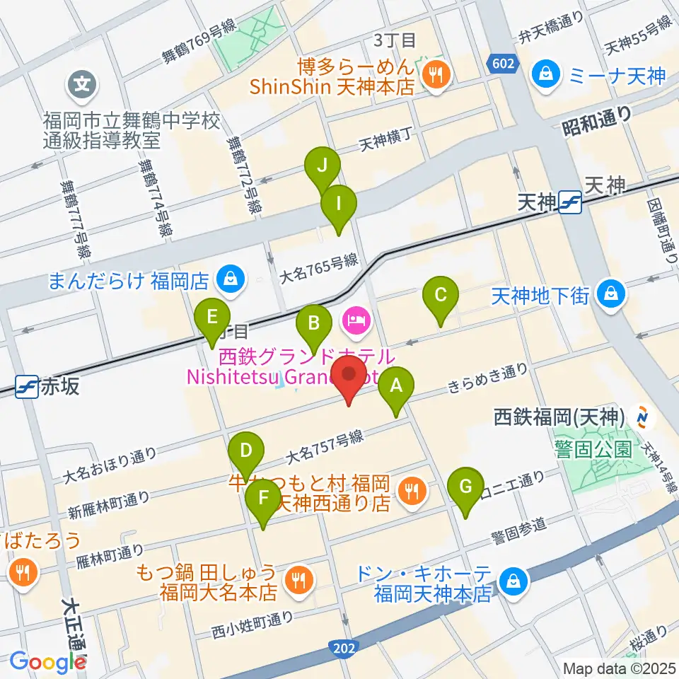 福岡天神ROOMS周辺のコンビニエンスストア一覧地図