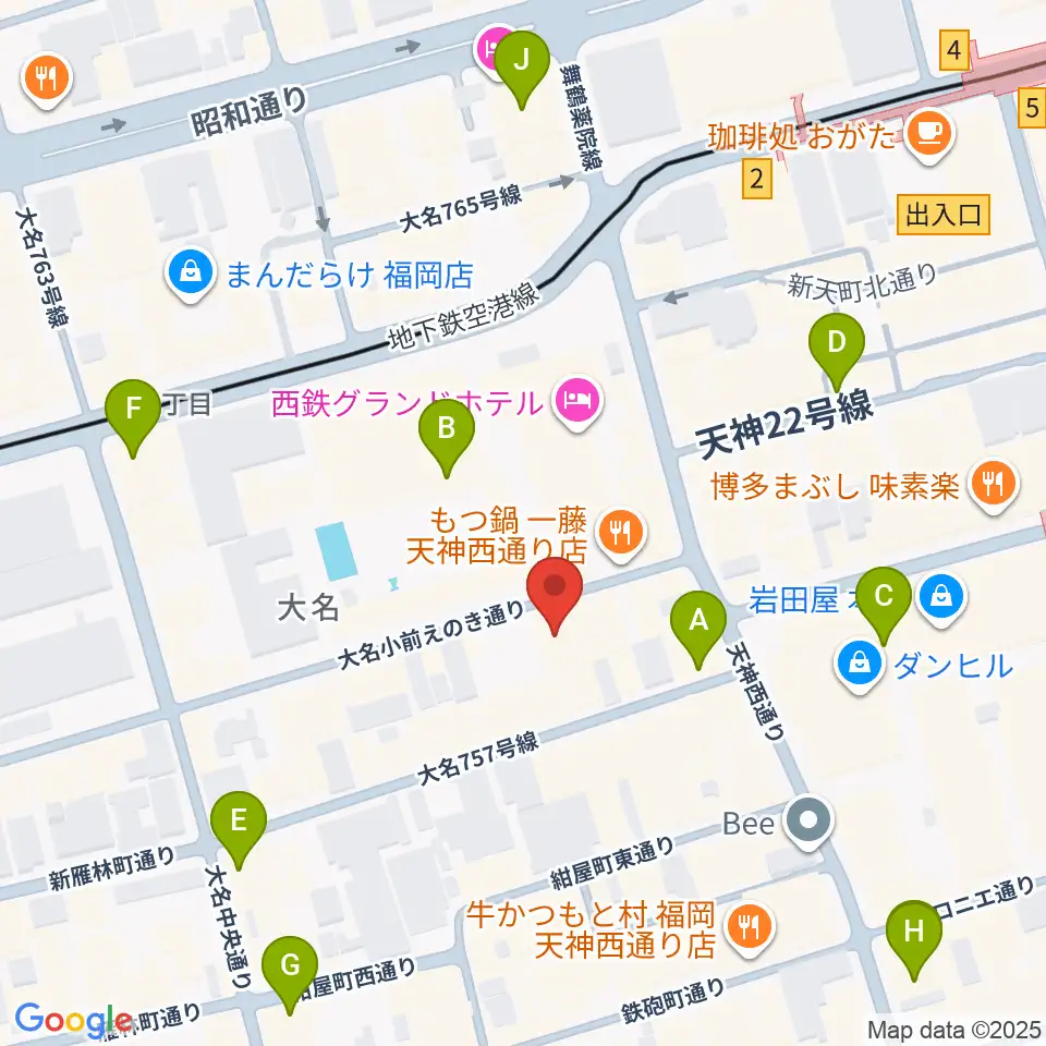 福岡天神ROOMS周辺のコンビニエンスストア一覧地図