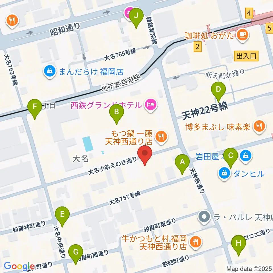 福岡天神ROOMS周辺のコンビニエンスストア一覧地図