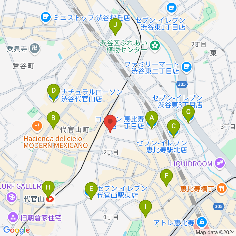 シアター代官山周辺のコンビニエンスストア一覧地図