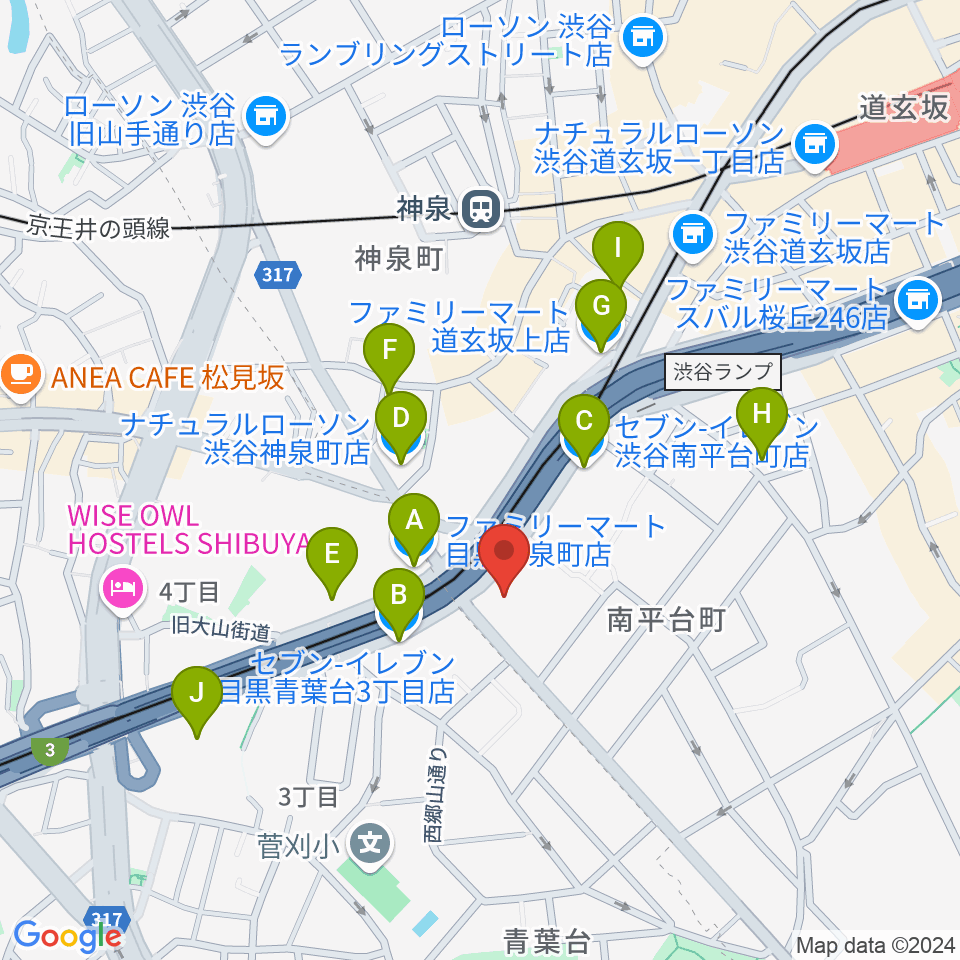 ベルサール渋谷ガーデン周辺のコンビニエンスストア一覧地図