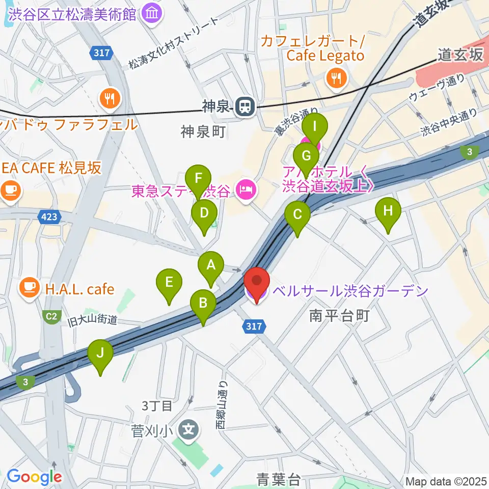 ベルサール渋谷ガーデン周辺のコンビニエンスストア一覧地図
