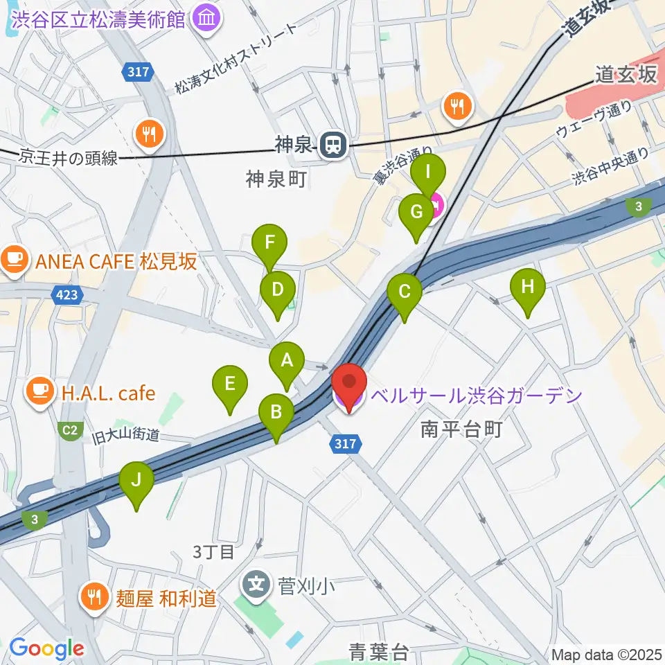 ベルサール渋谷ガーデン周辺のコンビニエンスストア一覧地図