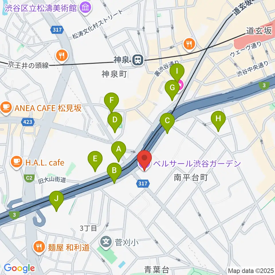 ベルサール渋谷ガーデン周辺のコンビニエンスストア一覧地図